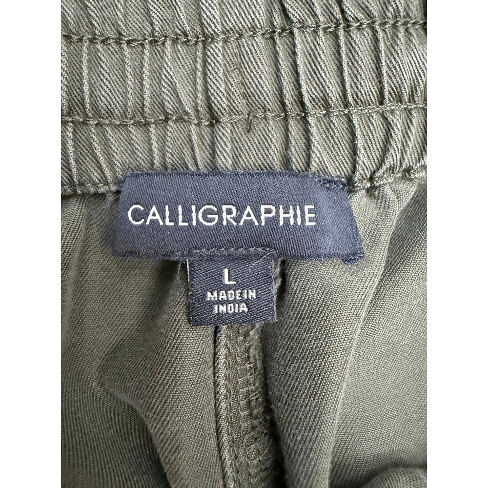 Calligraphie Wide Leg Pants Women Large Olive Lyocell Pull On Flowy - Picture 4 of 7